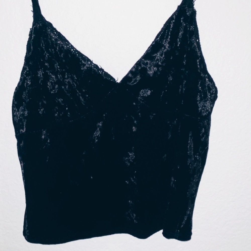 Velvet Lace Trim Crop Top
